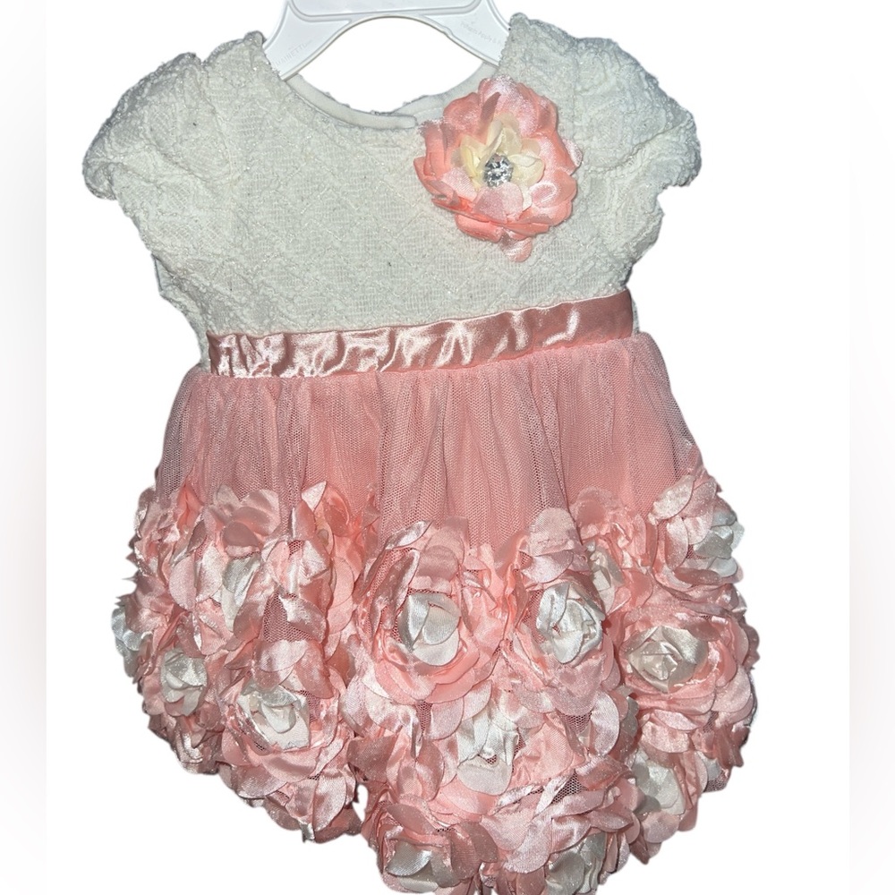 Nannette Baby Pink Floral Rosette Tulle Special Occasion Dress